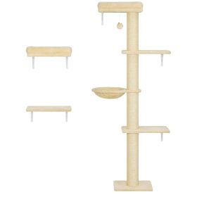 Cat Wall Shelves, 3-in-1 Cat Wall Furniture Set with Scratching Post for Indoor Kittens Climbing Sleeping, Beige
