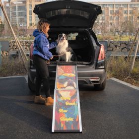 Retractable Aluminum Dog Ramp, Portable Pet Steps for Cars Trucks SUVs, Telescoping Dog Ramp with Non-Slip Surfaces, Colorful Patterns
