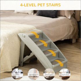 4-Level Portable Dog Stairs for Small Dogs Lightweight Foldable Cat Steps with Nonslip Soft Mats Grey Accessory for High Bed Sofa