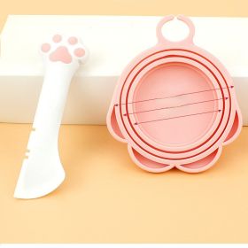 2 Pieces set; Multi-Functional Pet Food Can Spoon with 1 Pieces Universal Silicone Can Covers Mini Spatula Can Opener for Pet Cat Dog Feeding Can (Color: White suit)